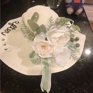 Ladies ‘ Bride’s Hat Bonnet w/ Silk flowers & And Pearls All Around